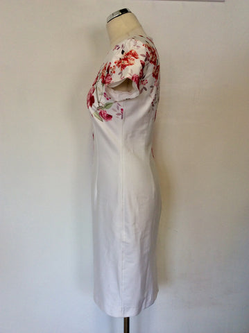 HOBBS INVITATION WHITE & PINK FLORAL PENCIL DRESS SIZE 10