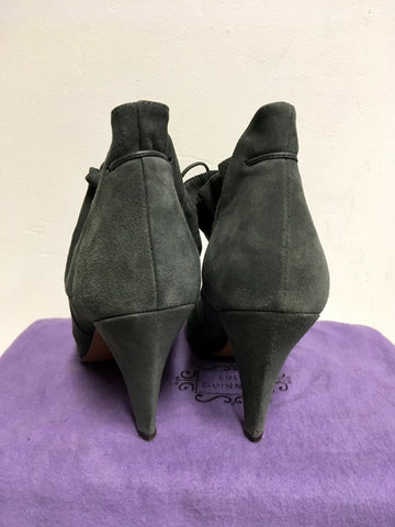 LULU GUINNESS GREY SUEDE DRAWSTRING TIE ANKLE BOOTS SIZE 6/39