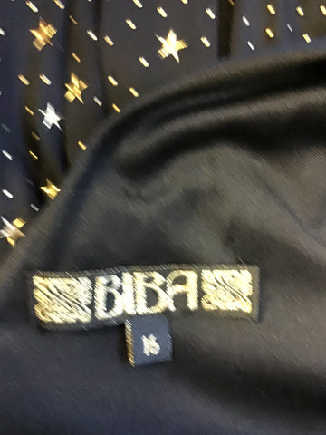 BIBA BLACK & GOLD STAR PRINT LONG EVENING DRESS SIZE 16