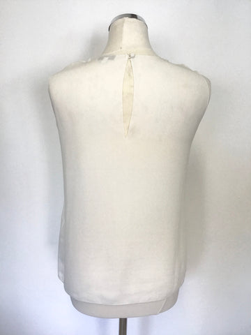 REISS OFF WHITE PLEATED SLEEVELESS BEADED NECK TOP SIZE 8