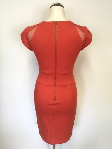 TED BAKER RED SILK SHEER INSERT CAP SLEEVE BODYCON DRESS SIZE 1 UK 8/10