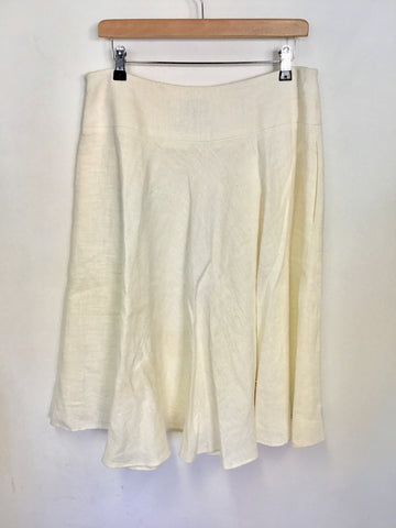 HOBBS IVORY LINEN FINEST ITALIAN CLOTH FULLER KNEE LENGTH SKIRT SIZE 14