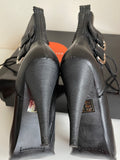 KAREN MILLEN BLACK LEATHER LACE UP & BUCKLE TRIM HEELED SHORT BOOTS SIZE 4/37