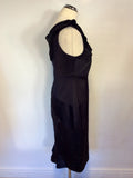 COAST BLACK MATT SATIN FRILL TRIM PENCIL DRESS SIZE 12