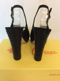 CASTANER BLACK SATIN & LEATHER PEEPTOE & SLINGBACK HEELS SIZE 7/41