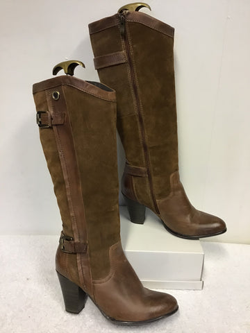 MARCO TOZZI TAN SUEDE & LEATHER KNEE LENGTH BOOTS SIZE 6/39