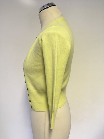 PURE COLLECTION LEMON 100% CASHMERE CROPPED CARDIGAN SIZE 6