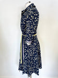 BODEN NAVY, LILAC & LEMON FLORAL PRINT 3/4 SLEEVE BELTED SHIRT DRESS SIZE 12