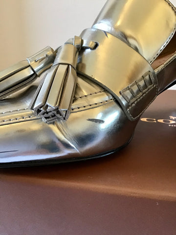 COACH SILVER METALLIC LEATHER BETTY LOAFER HEELS SIZE US 5 UK 2.5