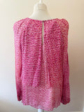 LK BENNETT MADISON PINK PRINT SILK LAYERED LONG SLEEVE TOP SIZE 18