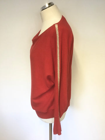 MINT VELVET RED WITH METALLIC STRIPE SLEEVE JUMPER SIZE L