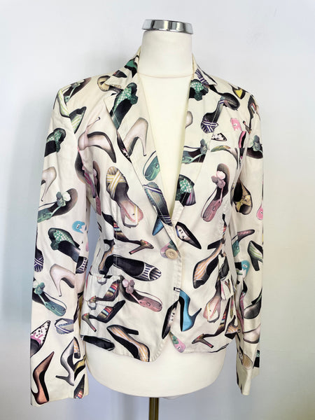 PAUL SMITH BLACK LABEL IVORY SHOE PRINT COTTON JACKET SIZE 40 UK 8