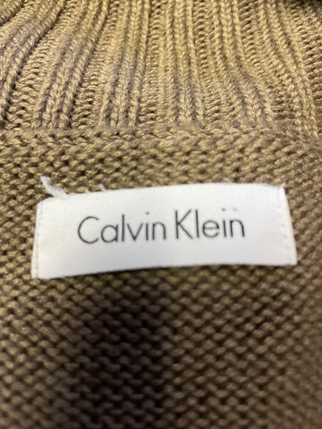 CALVIN KLEIN BROWN COWL NECK LONG SLEEVE JUMPER DRESS SIZE M