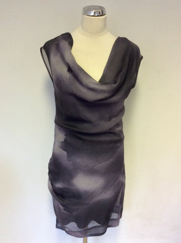 DESIGNERS REMIX CHARLOTTE ESKILDSEN SHADED GREY SILK SLEEVELESS OCCASION DRESS SIZE 36 UK 8