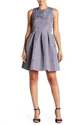 BRAND NEW TED BAKER GREY PEARL BEADED MILLEA SKATER DRESS SIZE 2 UK 10