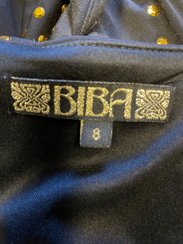 BIBA BLACK & GOLD STUDDED LONG SLEEVED PENCIL DRESS SIZE 8