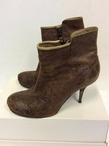 DIESEL BROWN LEATHER STILETTO HEEL ANKLE BOOTS SIZE 4/37
