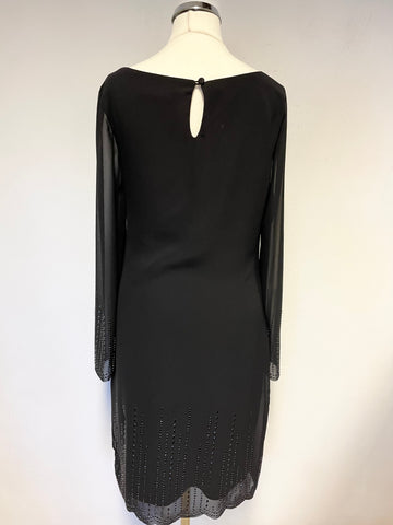 GINA BACCONI BLACK BEAD TRIMMED LONG SLEEVED SHIFT DRESS SIZE 8