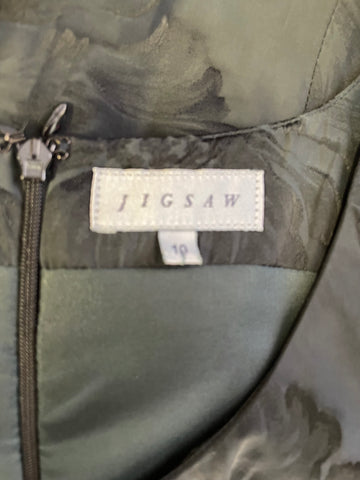 JIGSAW DARK GREEN FLORAL PRINT SLEEVELESS FIT & FLARE OCCASION DRESS SIZE 10