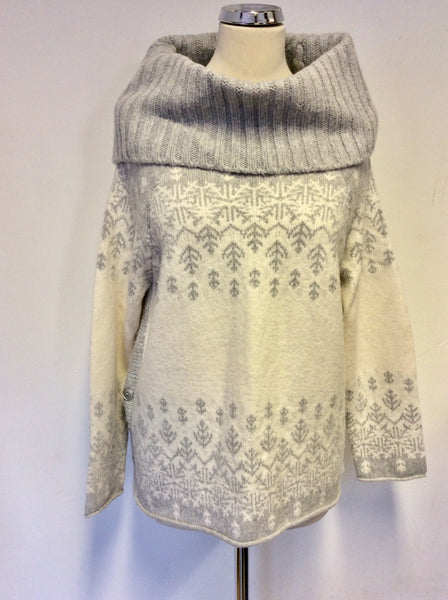 MINT VELVET LIGHT GREY & WHITE SNOWFLAKE JUMPER & MATCHING HAT & SCARF SIZE 14