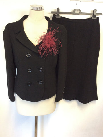 HOBBS BLACK PURE NEW WOOL JACKET & FLUTED SKIRT SUIT SIZE 10