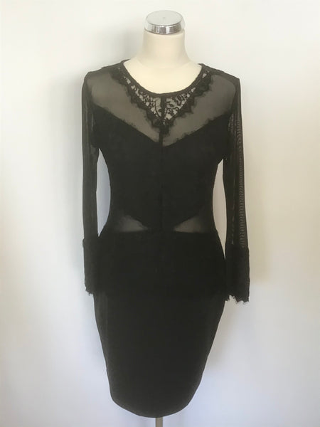 BRAND NEW MISSAGI BLACK LACE & SHEER MESH TRIMMED PENCIL DRESS SIZE 14