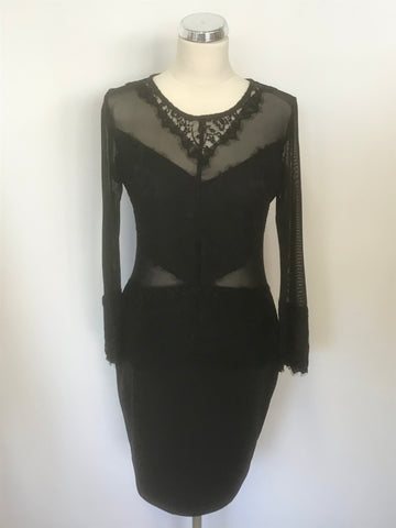 BRAND NEW MISSAGI BLACK LACE & SHEER MESH TRIMMED PENCIL DRESS SIZE 14