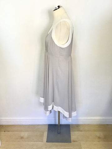 MINT VELVET PALE GREY & WHITE TRIM SLEEVELESS DRESS SIZE 14