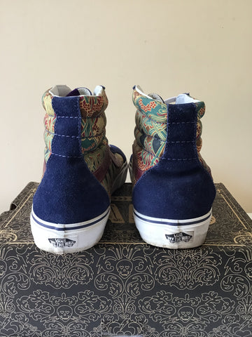 VANS NAVY BLUE & MULTICOLOURED HIGH TOP SKATEBOARD SHOE SIZE 9.5/43