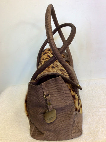 TOSCA BLU BROWN LEATHER SNAKESKIN & LEOPARD PRINT PONYSKIN SHOULDER BAG