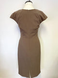 LK BENNETT CORVINA LIGHT BROWN CAP SLEEVED PENCIL DRESS SIZE 8