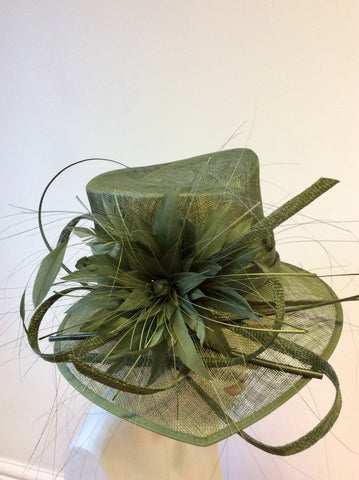BETH MORGAN DARK FOREST GREEN FLOWER TRIM FORMAL HAT
