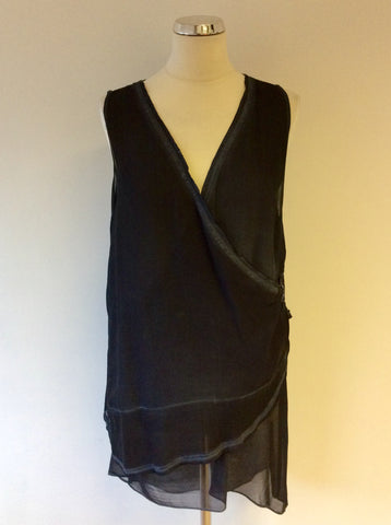 MINT VELVET DARK BLUE SLEEVELESS WRAP ACROSS ZIP TRIM LAYERED TOP SIZE 16