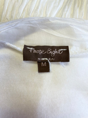 PHASE EIGHT WHITE SHORT SLEEVE STRETCH JERSEY & SILK PARACHUTE HEMLINE DRESS SIZE M