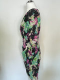 WHISTLES MULTI COLOURED PRINT SILK SHORT SLEEVE PENCIL DRESS SIZE 10