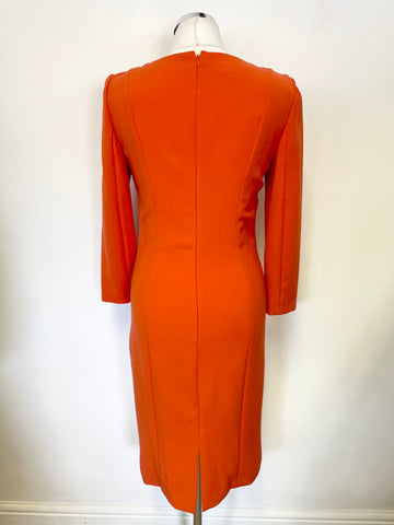 HOBBS ORANGE 3/4 SLEEVED PENCIL DRESS SIZE 10