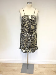 BRAND NEW MARKS & SPENCER BLACK & GOLD SILK PRINT TIE WAIST SLIP DRESS SIZE 10