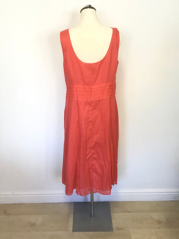 MONSOON CORAL SLEEVELESS COTTON FIT & FLARE DRESS SIZE 16