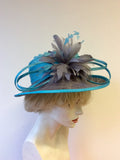 JACQUES VERT TURQOUISE & GREY FEATHER TRIM  FORMAL HAT