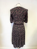 BRORA DARK GREY, GREEN & PURPLE FLORAL PRINT WOOL BLEND TEA DRESS SIZE 10