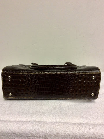 HOBBS DARK BROWN LEATHER CROC DESIGN TOTE/ SHOULDER BAG