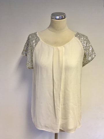 BRAND NEW KALIKO IVORY SILK SEQUINED SLEEVE TOP SIZE 12