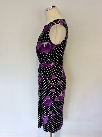 PRÉCIS BLACK & WHITE SPOT & PURPLE FLORAL PRINT DRESS SIZE 8