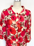 LK BENNETT RED & CREAM FLORAL PRINT SILK & LINEN SPECIAL OCCASION COAT SIZE 12