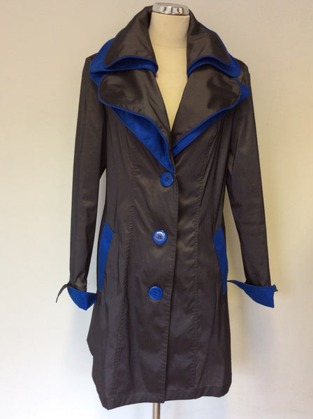JOSEPH RIBKOFF DARK GREY & BLUE TRIMS OCCASION COAT SIZE 14