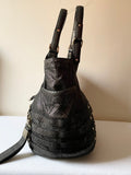 JIMMY CHOO BLACK SHIMMER SILVER STUD TRIM LARGE LEATHER SHOULDER BAG