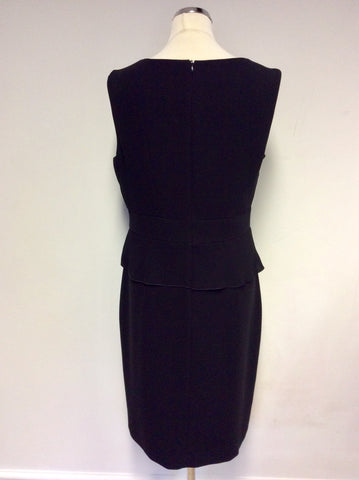HOBBS BLACK FRILL TRIM SLEEVELESS PENCIL DRESS SIZE 14