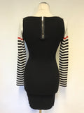 KAREN MILLEN BLACK & WHITE STRIPED KNIT DRESS SIZE 1 UK 8/10
