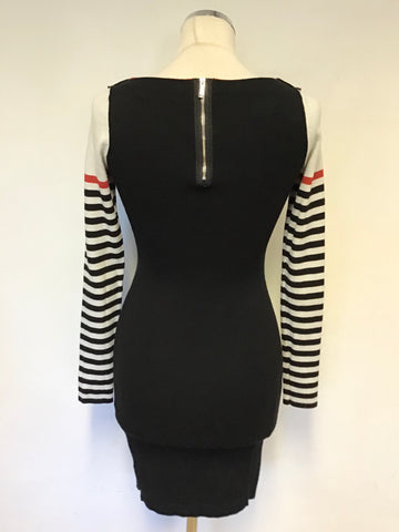 KAREN MILLEN BLACK & WHITE STRIPED KNIT DRESS SIZE 1 UK 8/10