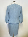 LK BENNETT LIGHT BLUE & WHITE TRIM BOUCLE COTTON MIX PENCIL DRESS & JACKET SUIT SIZE 42 UK 12